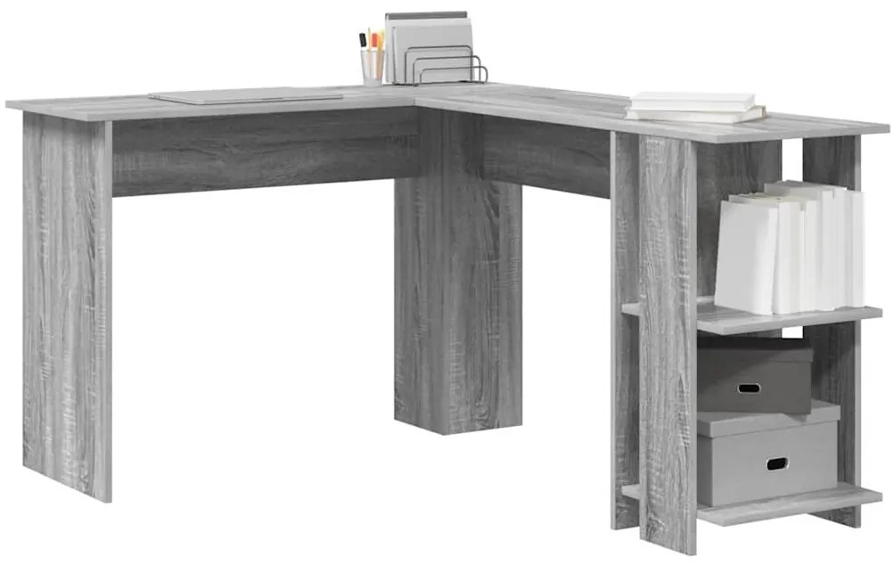 vidaXL Γωνιακό γραφείο με ράφι Γκρίζο Σονομα 140 x 113,5 x 75 εκ.