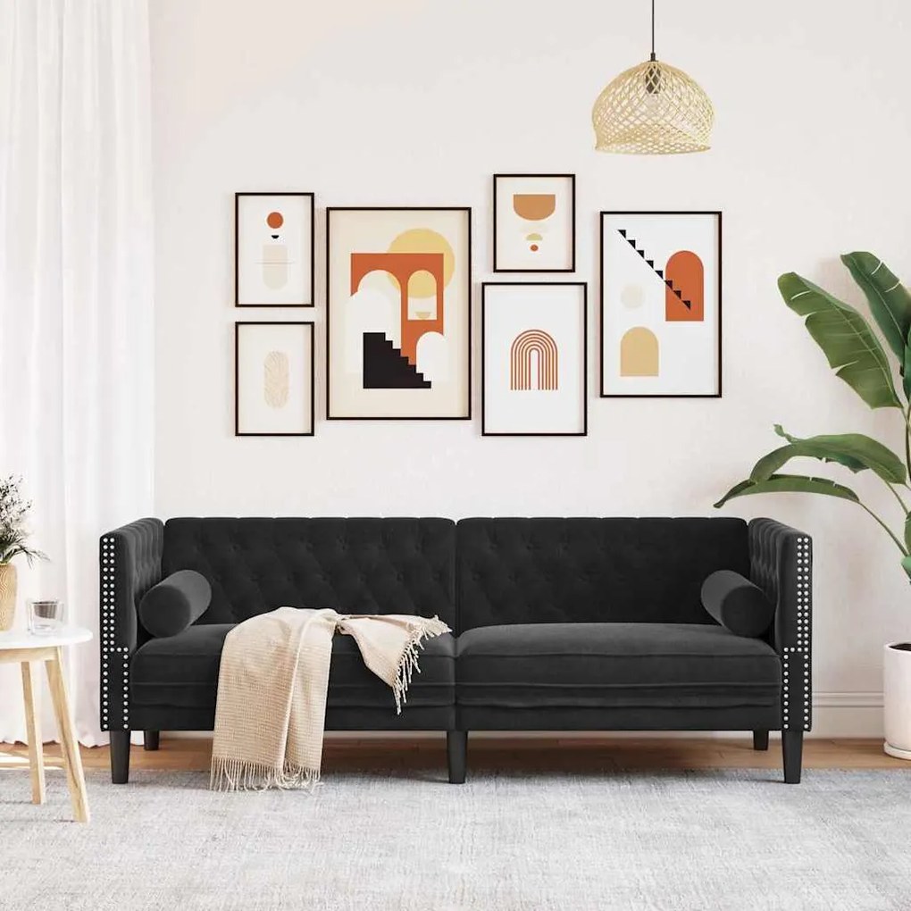 vidaXL Καναπές Chesterfield Argyle Μαύρο 194 x 74.5 x 70.5 εκ. Βελούδο