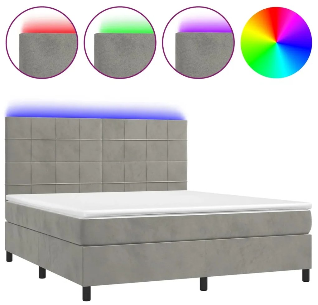 ΚΡΕΒΑΤΙ BOXSPRING ΜΕ ΣΤΡΩΜΑ &amp; LED ΑΝ.ΓΚΡΙ 180X200 ΕΚ. ΒΕΛΟΥΔΙΝΟ 3136137