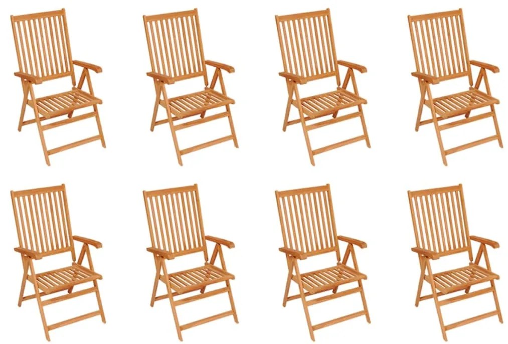 vidaXL Καρέκλες Κήπου Ανακλινόμενες 8 τεμ. Μασίφ Ξύλο Teak & Μαξιλάρια