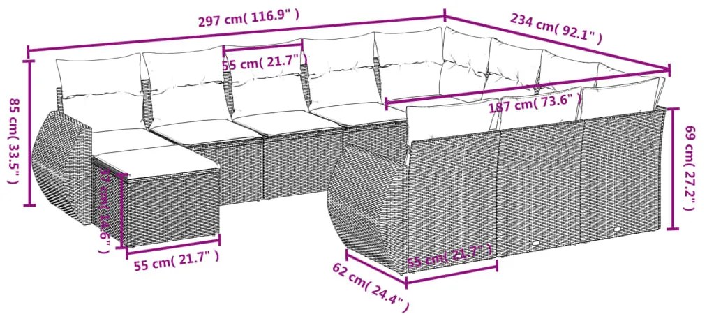 vidaXL Σαλόνι Κήπου 11 Τεμαχίων Γκρι από Συνθετικό Ρατάν με Μαξιλάρια