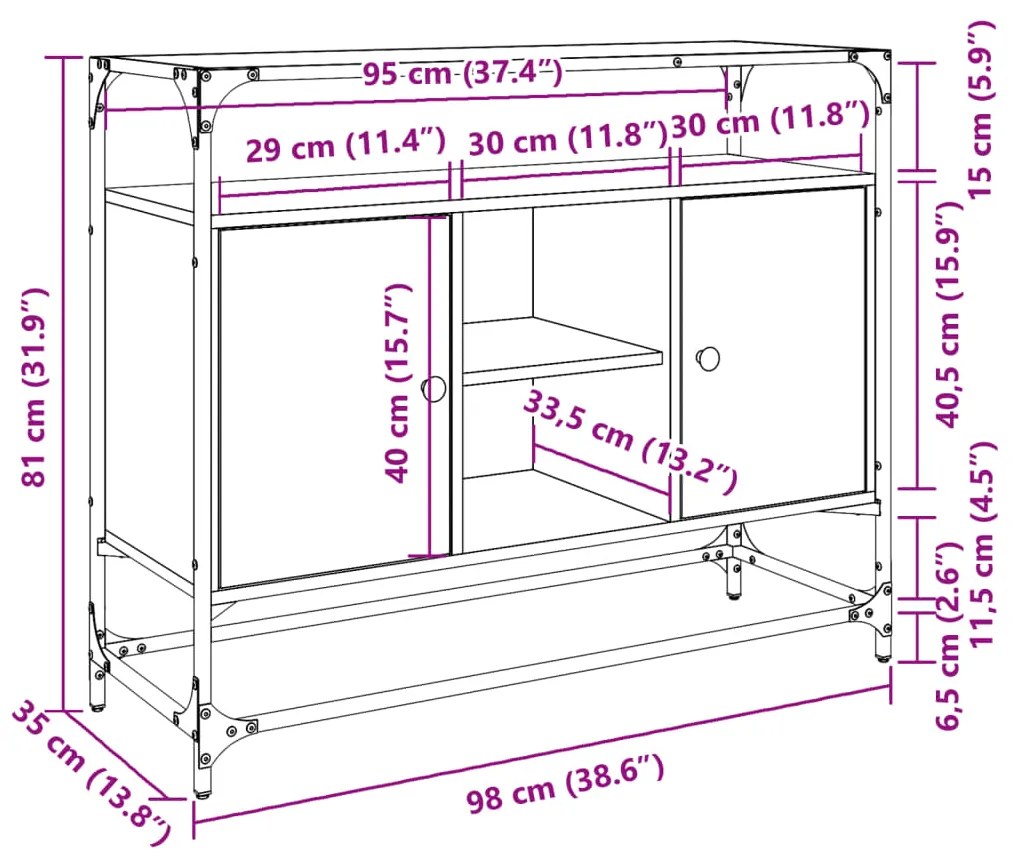 Βοηθητικό Έπιπλο Γυάλ Επιφάνεια Μαύρο 98x35x81 εκ. Επ Ξύλο - Μαύρο