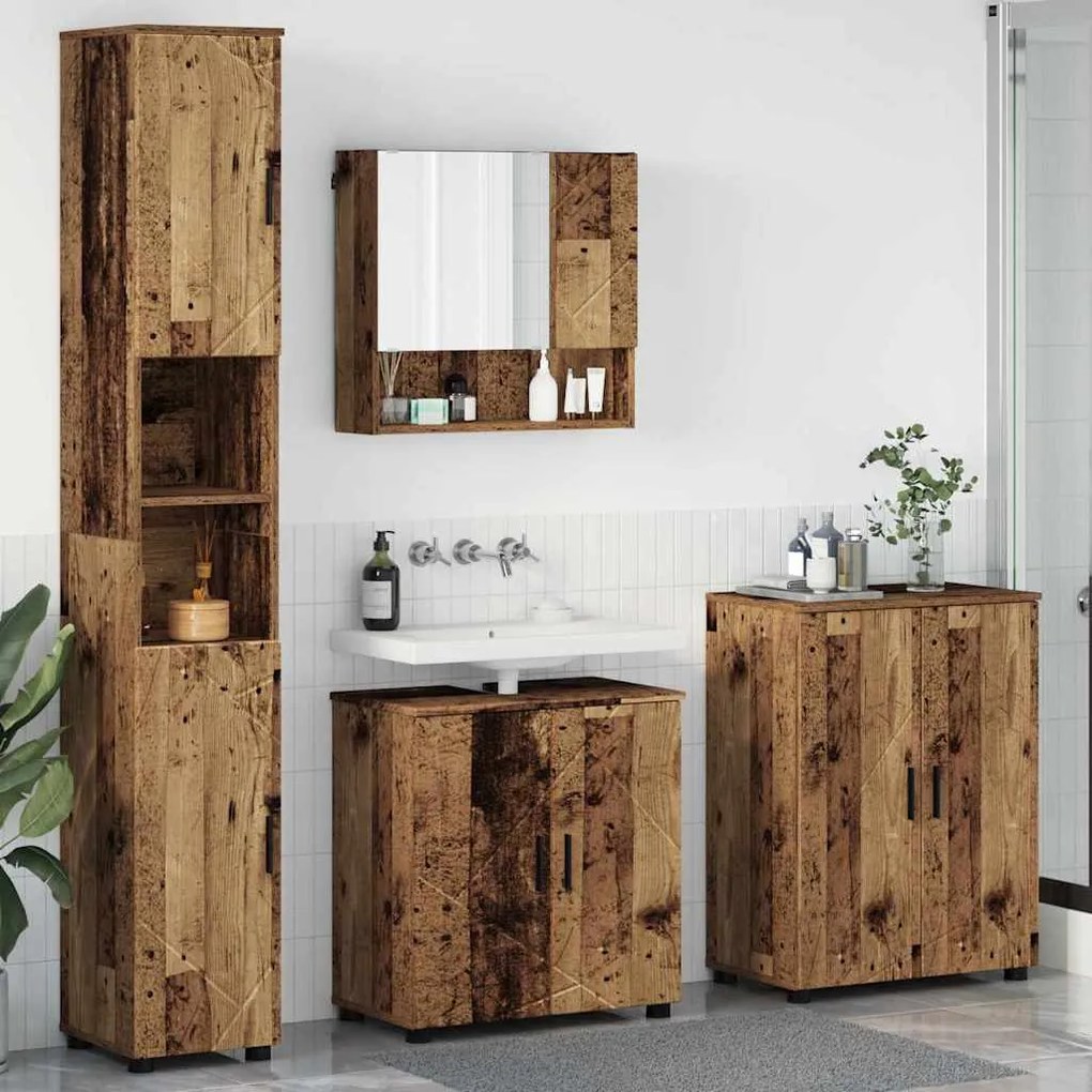 vidaXL Σετ Επίπλων Μπάνιου με πόρτα 4 pcs Παλαιό ξύλο 61 x 35 x 64 εκ.