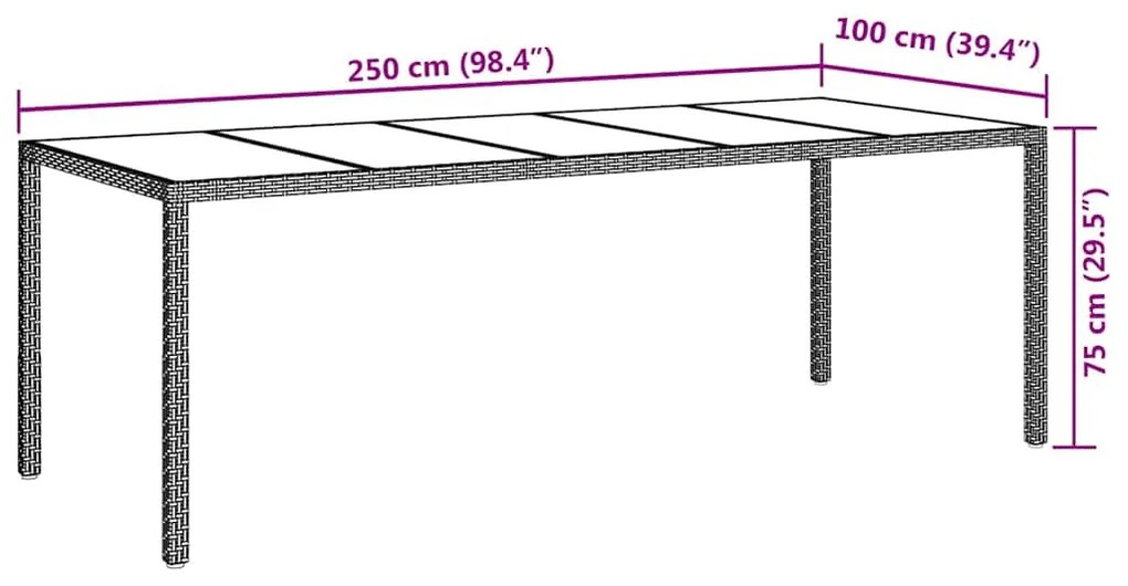 vidaXL Τραπέζι Κήπου για Φαγητό Καφέ 250 x 100 x 75 cm συνθετικό ρατάν