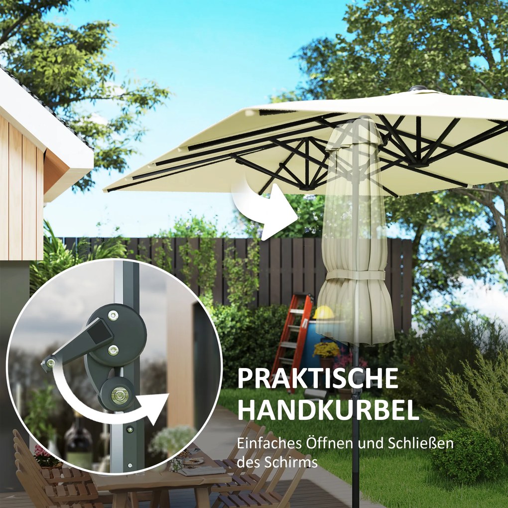 Outsunny Ομπρέλα διπλής όψης, 451 x 264 cm Ομπρέλα με σύστημα μανιβέλας, 12 μεταλλικές ακτίνες, ιστός αλουμινίου, κρεμ λευκό