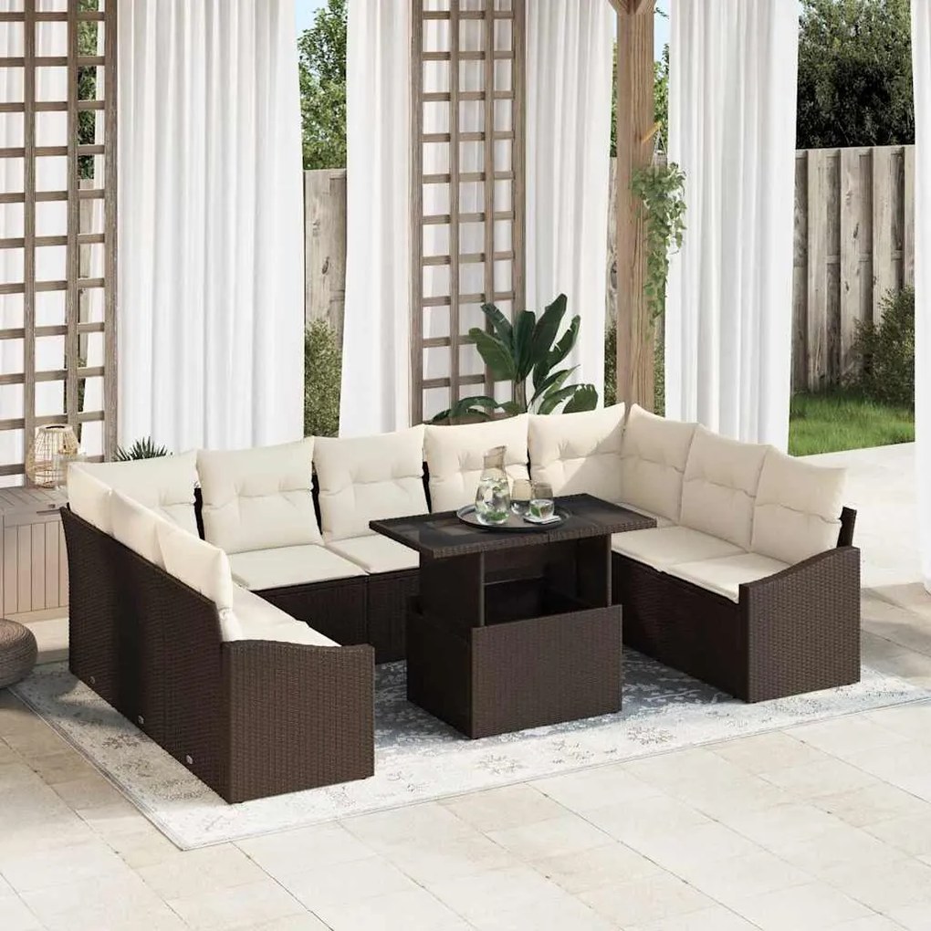 vidaXL Σετ Καναπέ Κήπου 10 pcs Καφέ και κρεμ 100 x 55 x 73 εκ