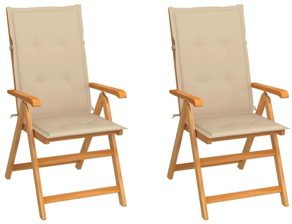 Καρέκλες Κήπου 2 τεμ. από Μασίφ Ξύλο Teak με Μπεζ Μαξιλάρια