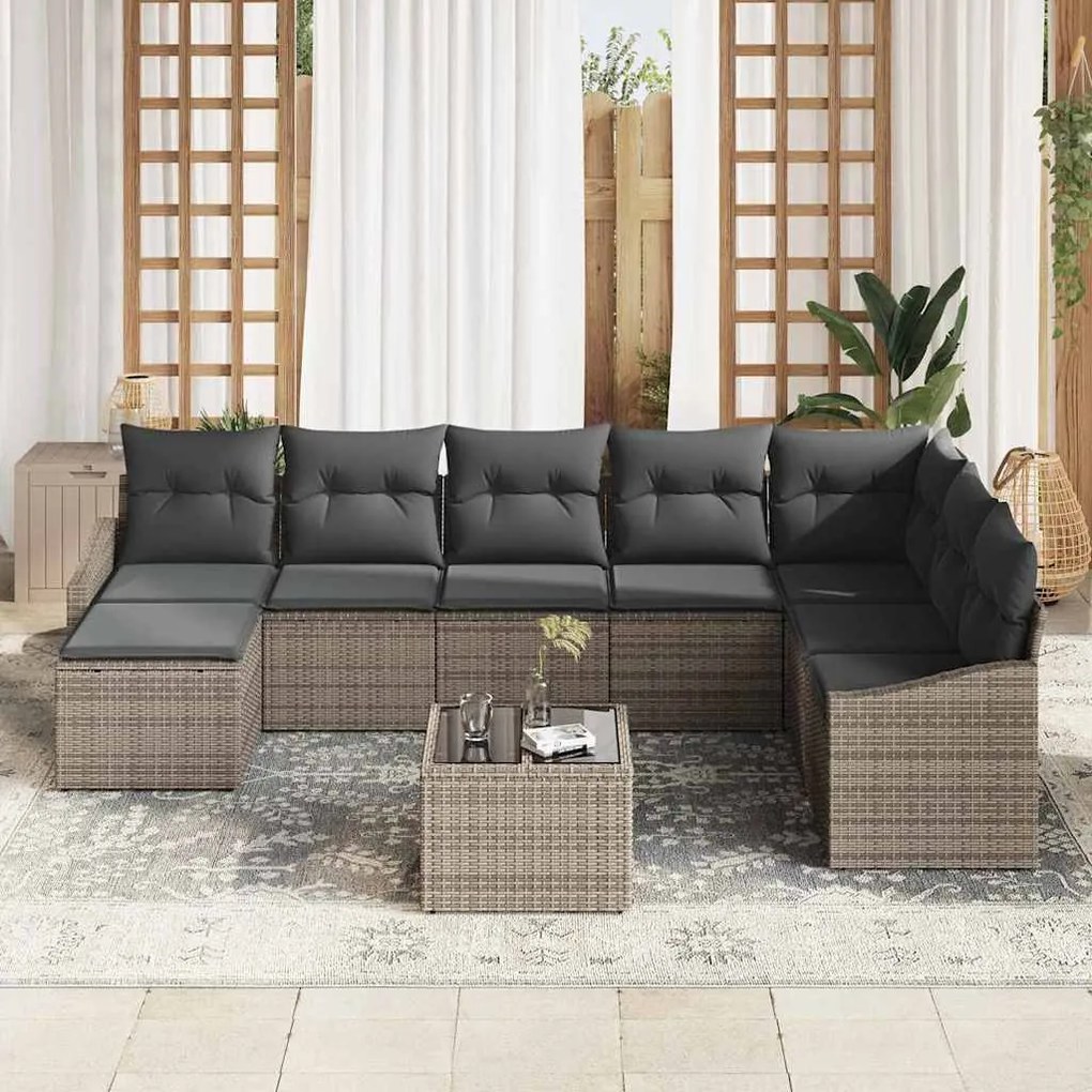 vidaXL Σετ Καναπέ Κήπου 9 pcs Γκρι Πολυ ράταν
