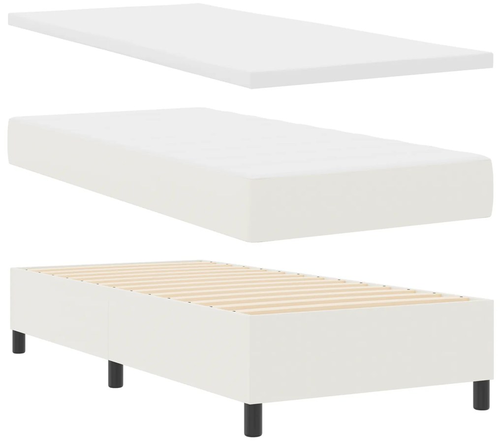 vidaXL Κρεβάτι με ελατήρια και στρώμα & LED Κρεμ 90x200 εκ. Ύφασμα καπιτονέ