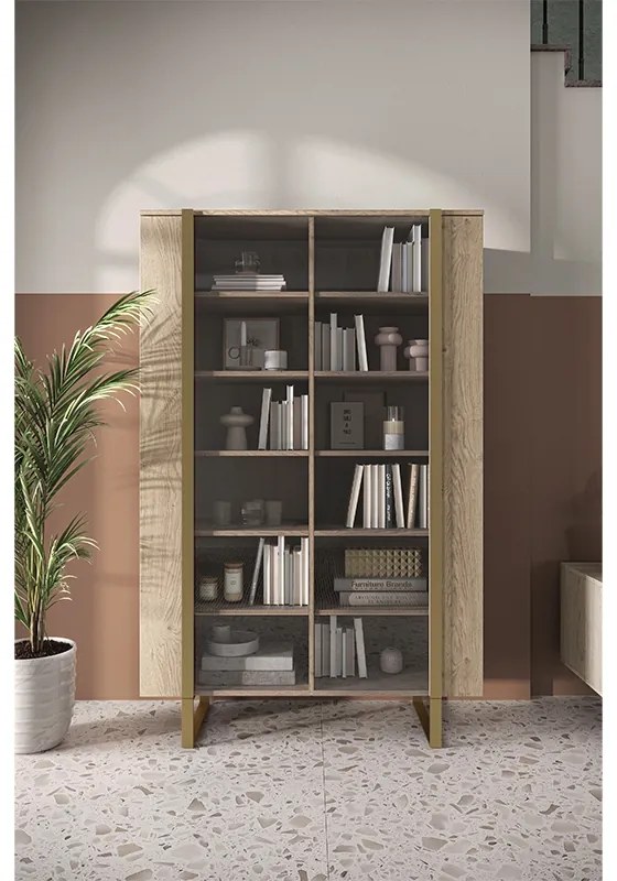Βιτρίνα Vera Φυσικό Δρυς + Χρυσά Πόδια 120x187x45cm με τζάμι - BOG4589