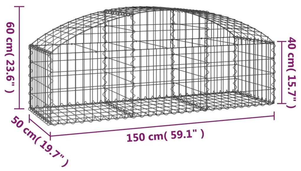 Συρματοκιβώτιο Τοξωτό 150x50x40/60εκ. από Γαλβανισμένο Χάλυβα - Ασήμι