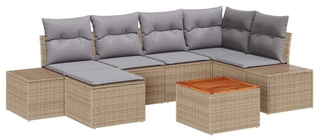 vidaXL Σετ Καναπέ Κήπου με μαξιλάρι 7 pcs Μπεζ Πολυ ράταν