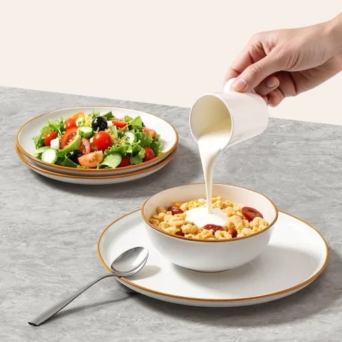 VEVOR 18 PCS Dinnerware Set Ceramic Plates and Bowls Sets Service for 6 White