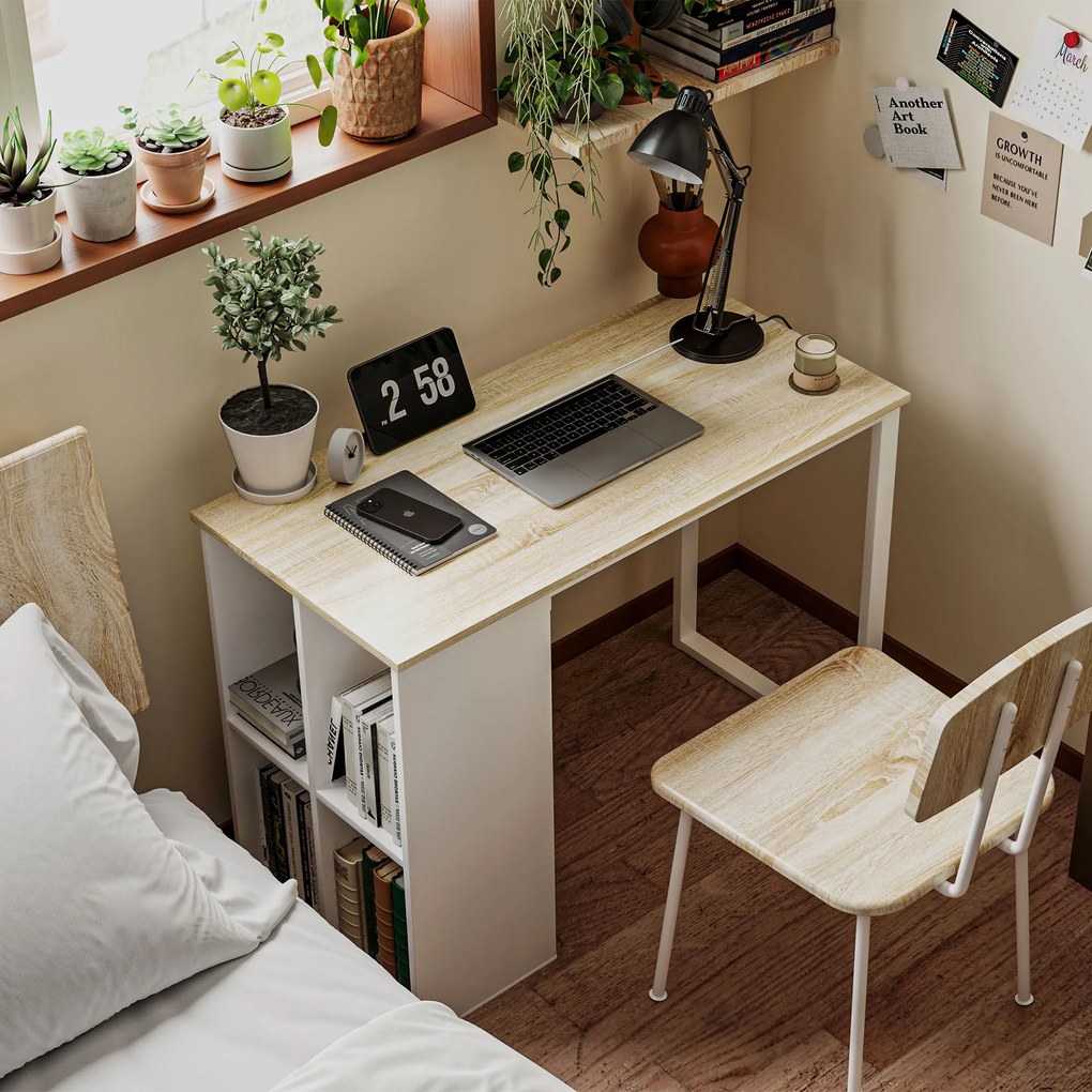 HOMCOM Συμπαγής επιτραπέζιος υπολογιστής, μοντέρνο γραφείο με θήκες αποθήκευσης, για μικρούς χώρους, 100 x 54 x 75 cm, Λευκό