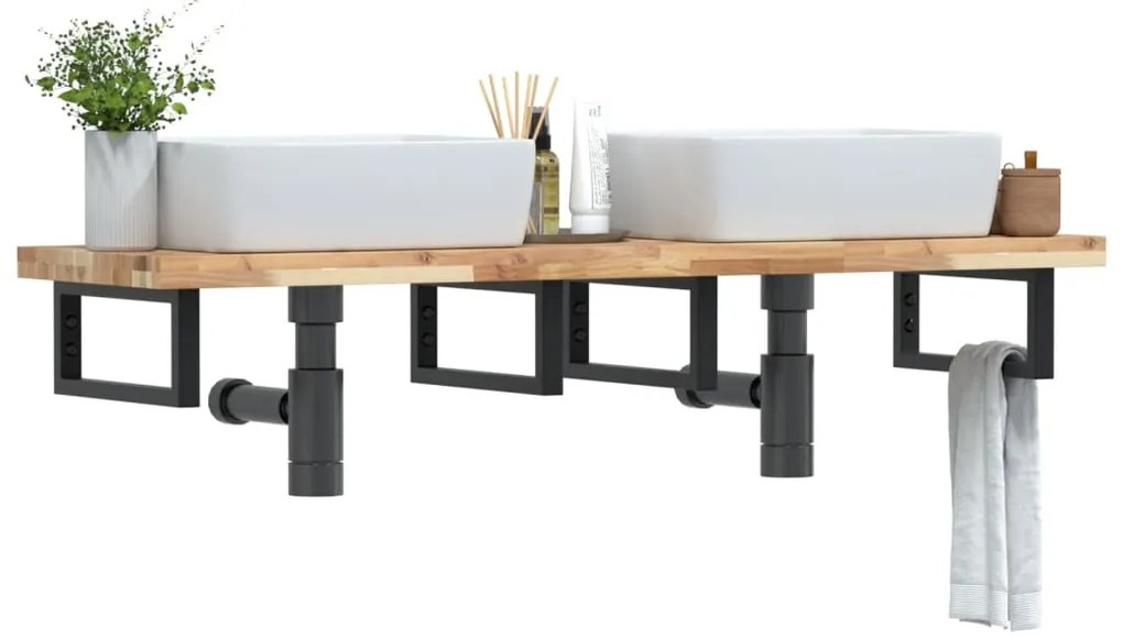 Ράφι Νιπτήρα Τοίχου από Ατσάλι / Μασίφ Ξύλο Ακακίας