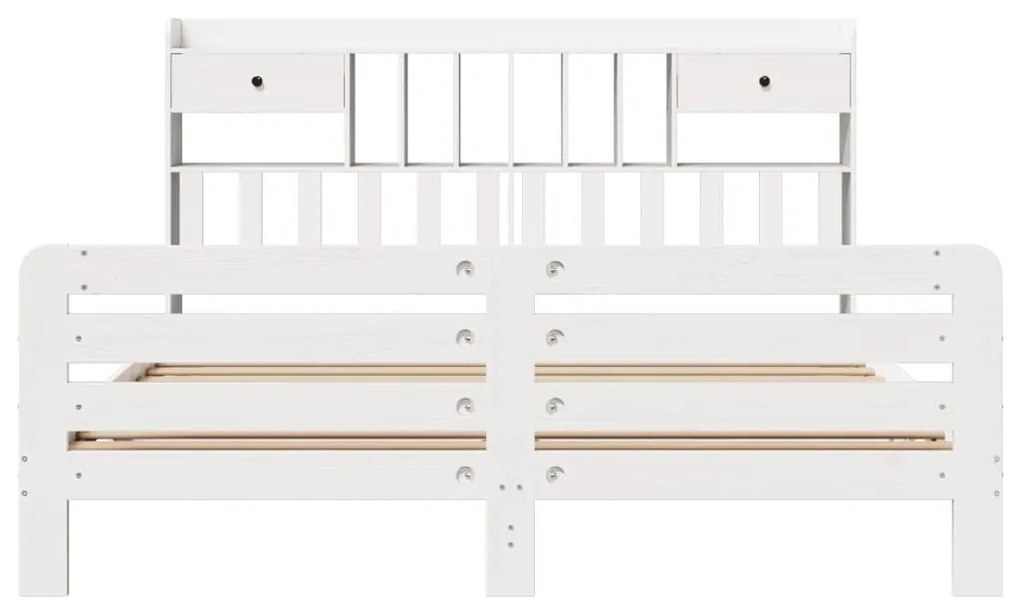 Κρεβάτι Βιβλιοθήκη Χωρίς Στρώμα 180x200 εκ Μασίφ Ξύλο Πεύκου - Λευκό