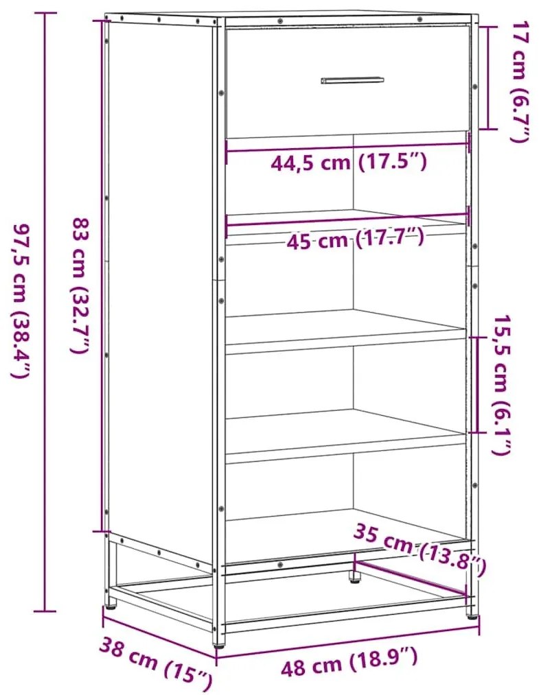 Παπουτσοθήκη Μαύρο 48x38x97,5 εκ. από Επεξεργασμένο Ξύλο - Μαύρο