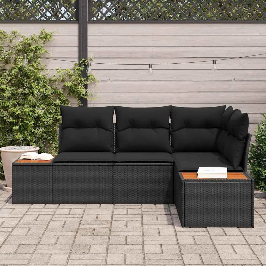 vidaXL Σετ Καναπέ Κήπου με μαξιλάρι 4 pcs Μαύρο Πολυ ράταν