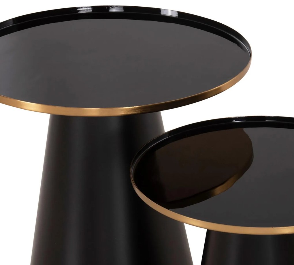 Τραπεζάκια σαλονιού BENG Σετ 2 τμχ Μέταλλο Εμαγιέ και Βάση Μαύρο Ματ Φ50 &amp; Φ40 εκ.