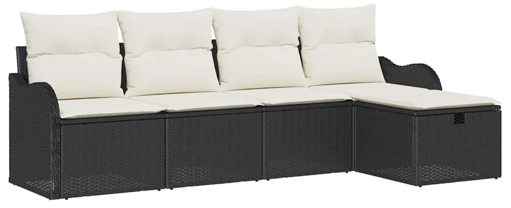 vidaXL Σετ Καναπέ Κήπου με μαξιλάρι 5 pcs Μαύρο και κρεμ Πολυ ράταν