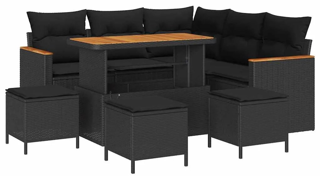 vidaXL Σετ Καναπέ Κήπου με μαξιλάρι 9 pcs Μαύρο Πολυ ράταν