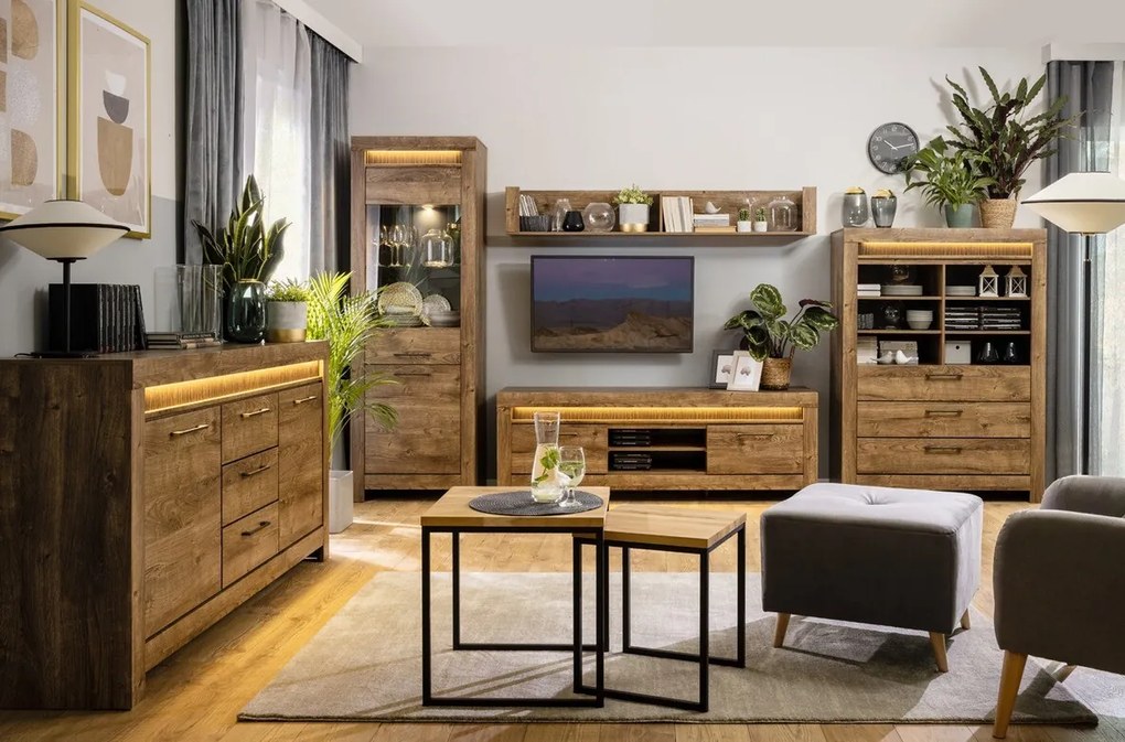 Σιφονιέρα Boston CT101, Ribbeck δρυς, Με συρτάρια και ντουλάπια, 93x180x45cm