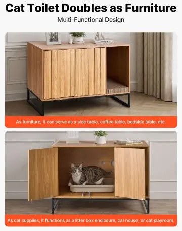 VEVOR Cat Litter Box Enclosure Furniture, 80 cm Hidden Litter Box Cabinet with Scratch Pad & Storage, Waterproof Cat Washroom End Table Cat House, Fit Most of Litterbox, for Bedroom Living Room