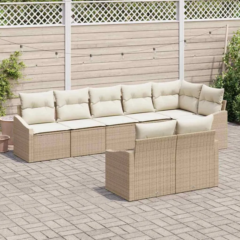 vidaXL Σετ Καναπέ Κήπου 8 pcs Μπεζ Πολυ ράταν