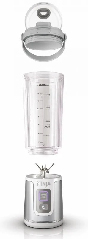 Φορητό μπλέντερ Ninja Blast BC151EUWH, 7,4W, 530 ml, ατσάλινη λεπίδα με 6 λεπίδες, θρυμματισμός πάγου, έως 10 κύκλοι, χωρίς BPA, USB-C, λευκό
