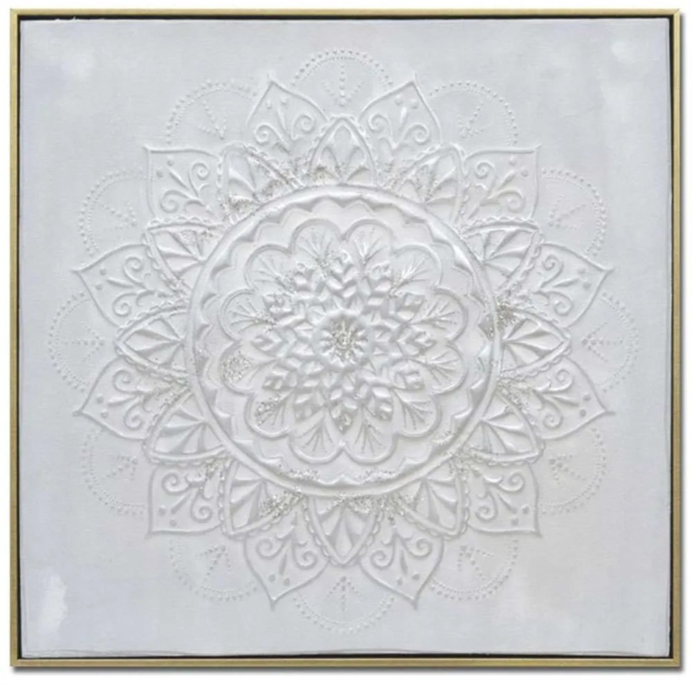Πίνακας Καμβάς Rozeta 016281 62x5x62cm White-Gold Τετράγωνοι Wood, Canvas