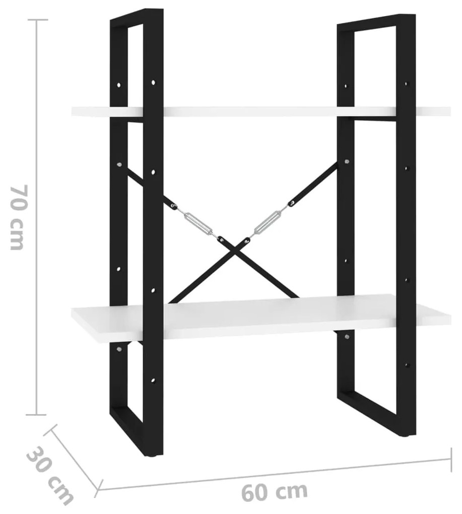 Βιβλιοθήκη με 2 Ράφια Λευκή 60 x 30 x 70 εκ. από Επεξ. Ξύλο - Λευκό