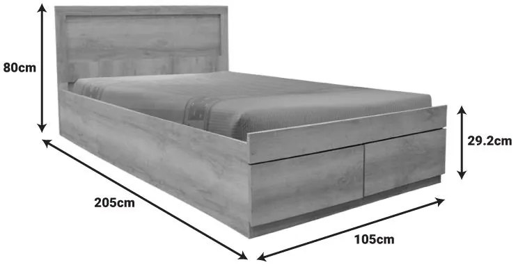 Κρεβάτι μονό Nalos με συρτάρι castillo-oak 100x200εκ 105x205x80 εκ.