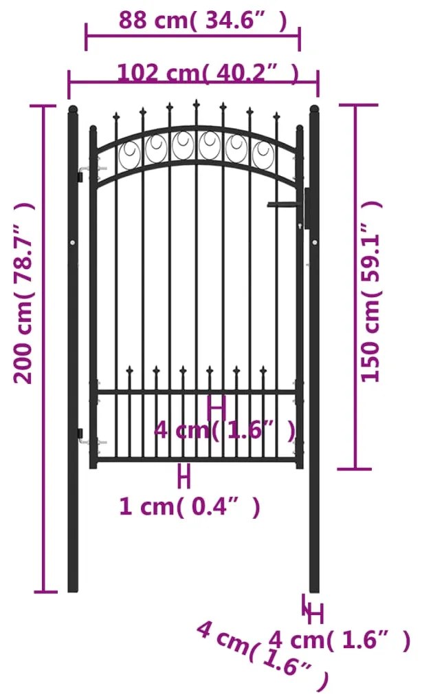 vidaXL Πόρτα Περίφραξης με Ακίδες Μαύρη 100 x 150 εκ. Ατσάλινη