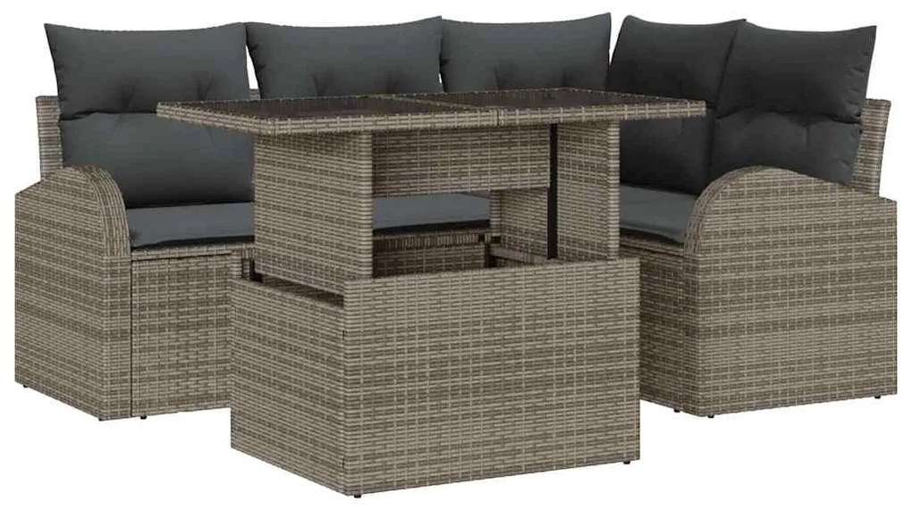 vidaXL Σετ Καναπέ Κήπου με μαξιλάρι 5 pcs Γκρι Πολυ ράταν