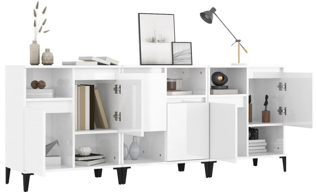 vidaXL Ντουλάπια 3 τεμ. Γυαλιστ. Λευκό 60x35x70 εκ. Επεξεργασμένο Ξύλο