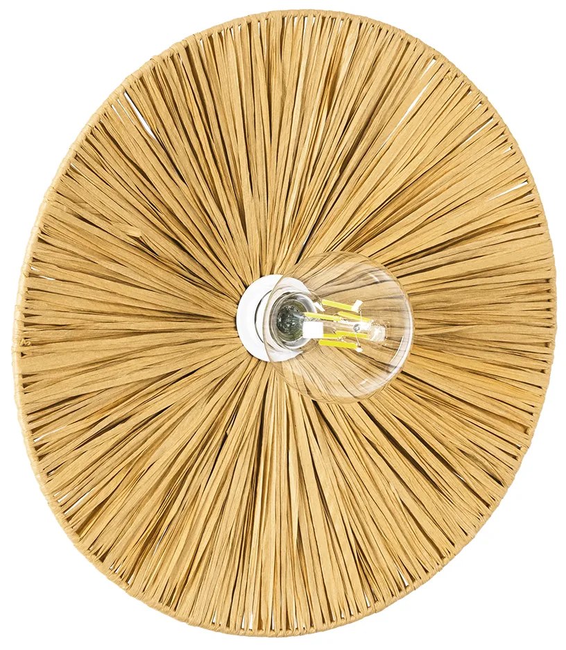 02283 GloboStar®  COLOMBO 02283 Boho Επιτοίχιο Φωτιστικό Απλίκα Μονόφωτο 1 x E27 IP20 Μπεζ Raffia - Μ40 x Π40 x Υ9cm