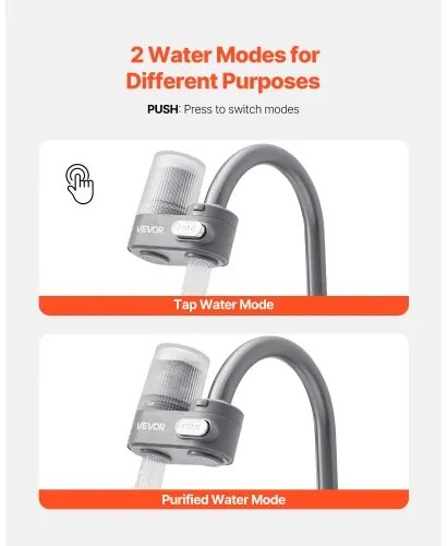 VEVOR Faucet Mount Water Filters Sink Water Purifier for Kitchen Gray Vertical