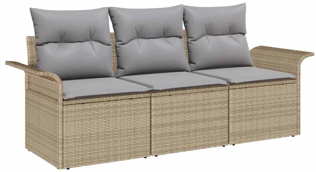 vidaXL Σετ Καναπέ με μαξιλάρι 3 pcs Μπεζ και Γκρι συνθετικό ρατάν