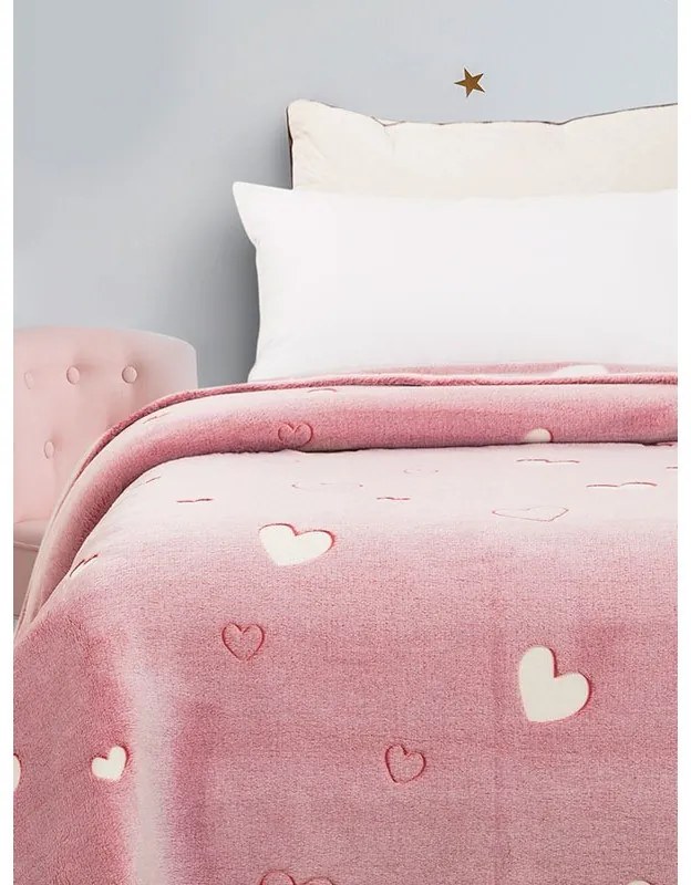 Κουβέρτα φωσφοριζέ αγκαλιας Hearts Pink 80x90
