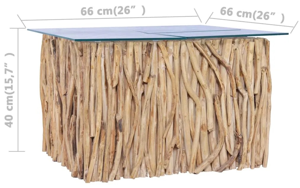 vidaXL Τραπέζι Σαλονιού Γυάλινη Επιφάνεια 66x66x40 εκ. Μασίφ Ξύλο Teak