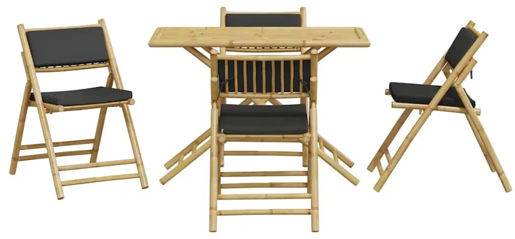 vidaXL Καρέκλες Bistro Πτυσσόμενες 5 τεμ. Μπαμπού με Σκ.Γκρι Μαξιλάρια