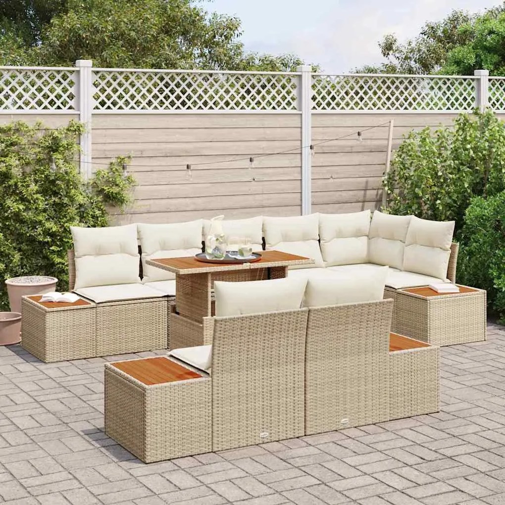 vidaXL Σέτ φαγητού για κήπο 9 pcs Μπεζ, Κρέμα 100 x 55 x 73 εκ