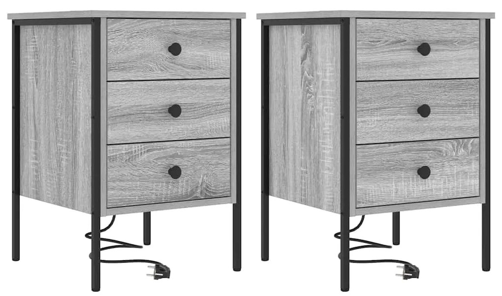 vidaXL Κομοδίνο με συρτάρι 2 pcs Γκρι sonoma Επεξεργασμένο ξύλο