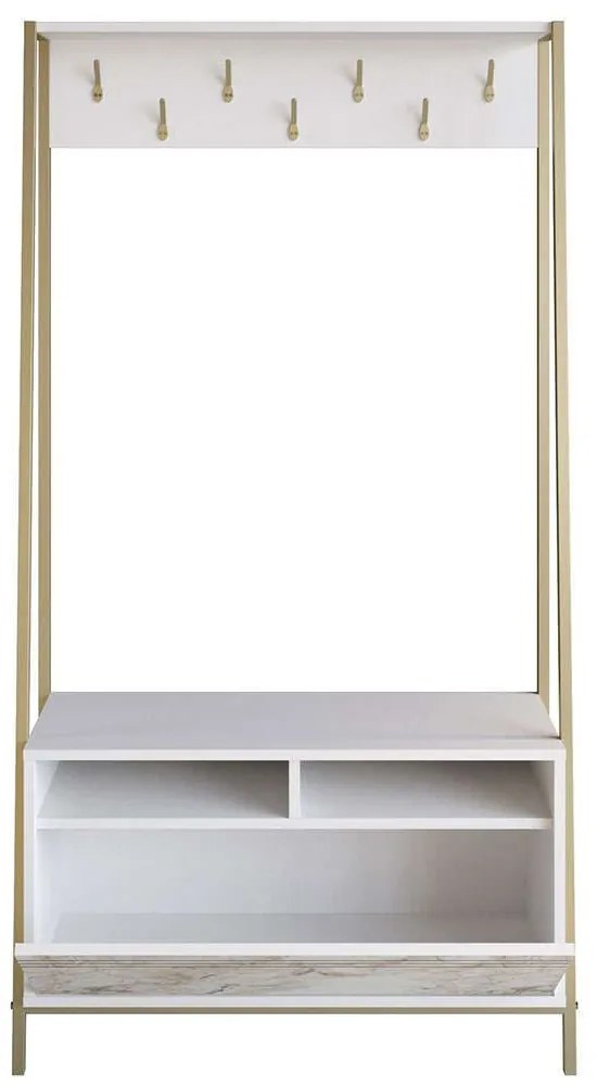 Έπιπλο Εισόδου Devin 788DEC4016 94x35,3x180cm Marble Effect White-Gold Μοριοσανίδα, Μέταλλο