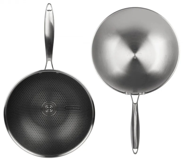 Τηγάνι wok Edenberg EB-7537, 24см, Aνοξείδωτο ατσάλι 18/10, Τριπλή αντικολλητική επίστρωση στο εσωτερικό  Eterna, Inox