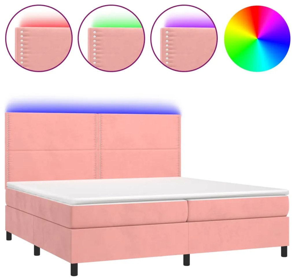 ΚΡΕΒΑΤΙ BOXSPRING ΜΕ ΣΤΡΩΜΑ &amp; LED ΡΟΖ 200X200 ΕΚ. ΒΕΛΟΥΔΙΝΟ 3136088