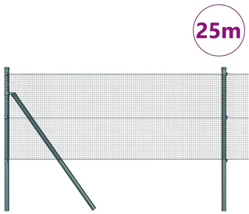 vidaXL Φράχτης με Στήλες. Πράσινο 0.8 x 25 m Ατσάλι