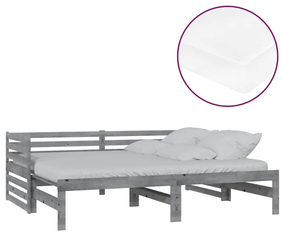 vidaXL Καναπές Κρεβάτι Συρόμενος Γκρι 2x(90x200) εκ. Μασίφ Ξύλο Πεύκου