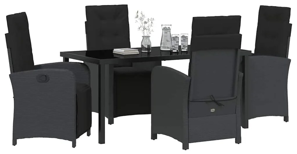 vidaXL Σέτ φαγητού για κήπο 5 pcs Μαύρο συνθετικό ρατάν