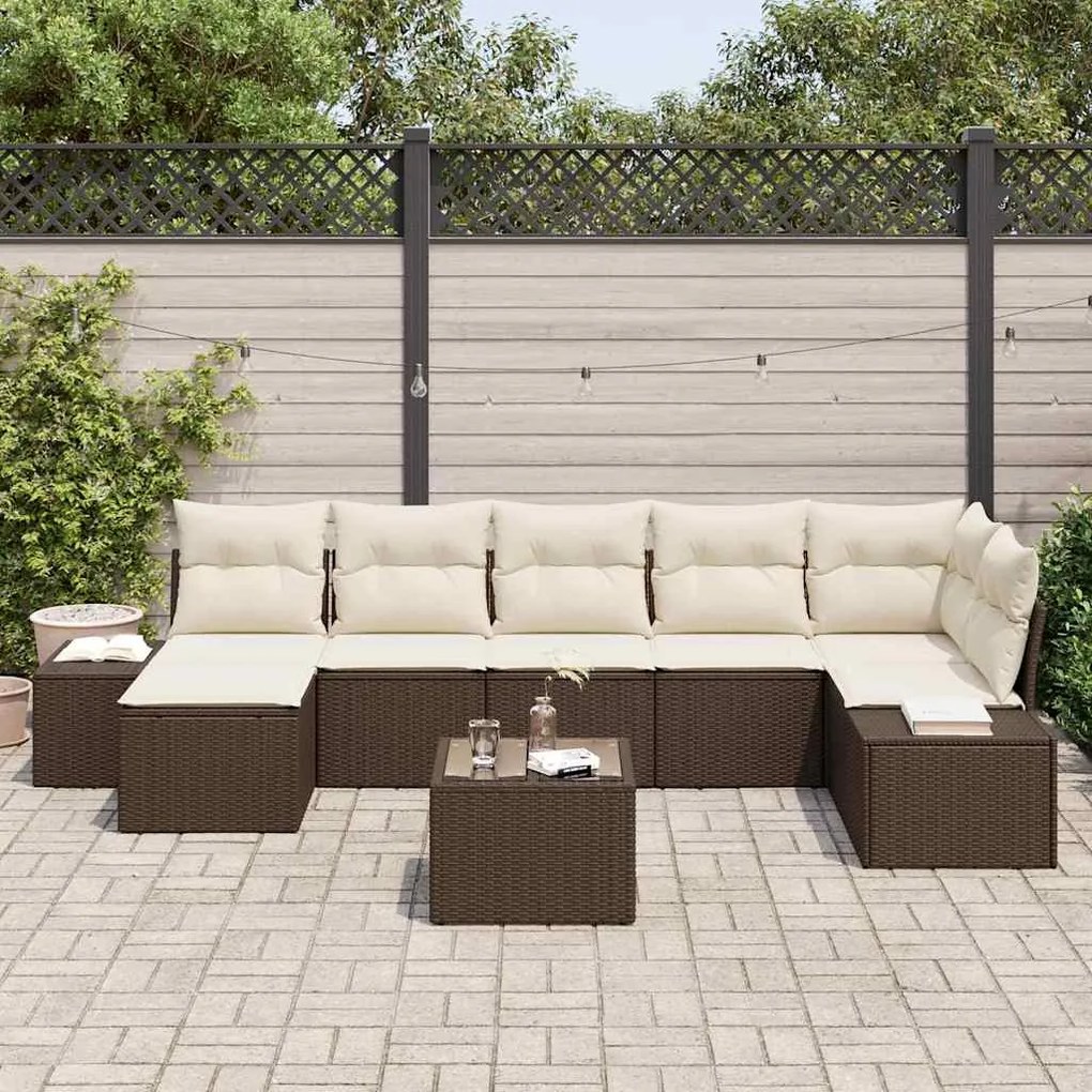 vidaXL Σετ Καναπέ Κήπου με μαξιλάρι 8 pcs Καφέ Πολυ ράταν